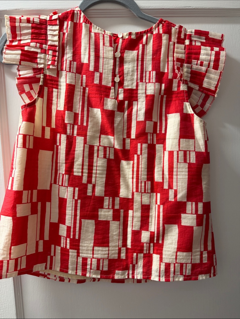 Red & Cream Ruffle Yoke Top - Picture 4 of 5